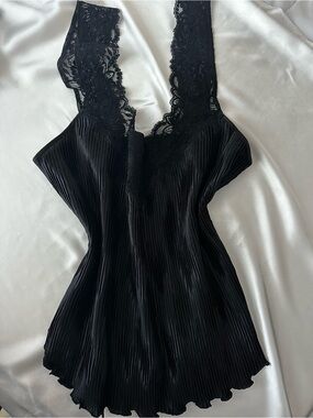 La Perla Black Lace-Trim Satin Cami Tank Top